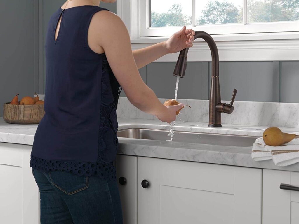 bronze touchless kitchen faucet